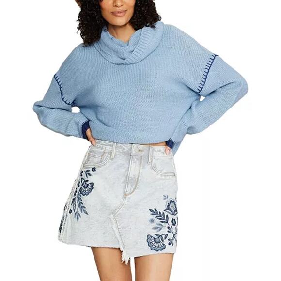 NEW Driftwood Sage Skirt X Nordic Raw Edge Hem Mini Size 27 Blue Embroidered - Picture 1 of 5